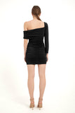 One Shoulder Gathered Dress - Black