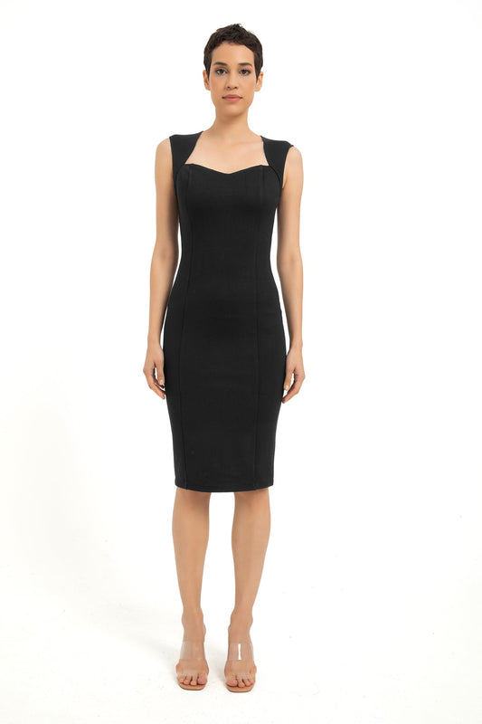 Sweetheart Neck Line Ponte Dress - Black