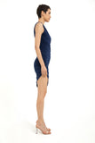 Asymmetric Draped Dress - Navy Blue