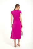 Silky Satin Midi Dress With Side Slit - Fuchsia Pink