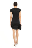 V-Neck Gathered Hip Mini Dress - Black
