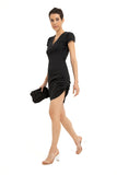 V-Neck Gathered Hip Mini Dress - Black