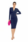 Draped Midi Dress - Navy