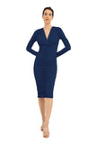 Draped Midi Dress - Navy