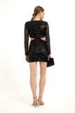 Cut Out Long Sleeve Mini Dress - Black