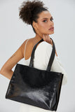Crinkle Patent Tote Bag - Black
