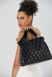 Quilted Shimmer Tote Bag - Black