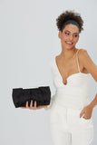 Pleated Satin Clutch Bag - Black