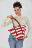 Striped Canvas Tote Bag - Red & White