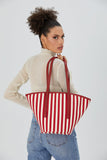 Striped Canvas Tote Bag - Red & White