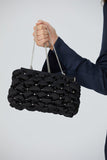 Recycled Quilted Satin Clutch Bag - Black
