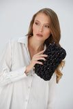 Recycled Quilted Satin Clutch Bag - Black
