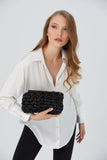 Recycled Quilted Satin Clutch Bag - Black