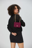 Recycled Quilted Satin Crossbody Bag - Burgundy