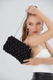 Quilted Satin Clutch Bag - Black