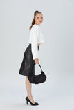 Pleated Satin Shoulder Bag - Black