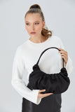 Pleated Satin Shoulder Bag - Black