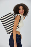 Striped Canvas Tote Bag - Black & White