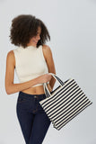 Striped Canvas Tote Bag - Black & White