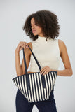 Striped Canvas Tote Bag - Black & White