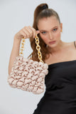 Quilted Satin Handbag - Beige