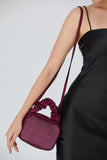 Satin All Over Diamante Camera Bag - Burgundy