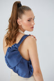 Pleated Satin Shoulder Bag - Blue