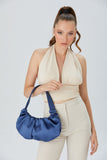 Pleated Satin Shoulder Bag - Blue