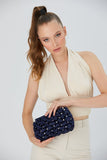 Recycled Quilted Satin Clutch Bag - Navy Blue