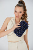 Recycled Quilted Satin Clutch Bag - Navy Blue