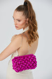 Recycled Quilted Satin Clutch Bag - Fuchsia Pink