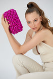 Recycled Quilted Satin Clutch Bag - Fuchsia Pink