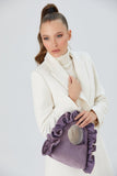 Frill Detail Velvet Shoulder Bag - Lilac