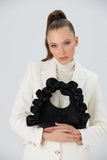 Frill Detail Velvet Shoulder Bag - Black