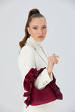 Frill Detail Velvet Shoulder Bag - Burgundy