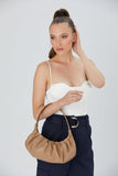 Pleated Vegan Leather Shoulder Bag - Nude