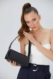Vegan Leather Shoulder Bag - Black