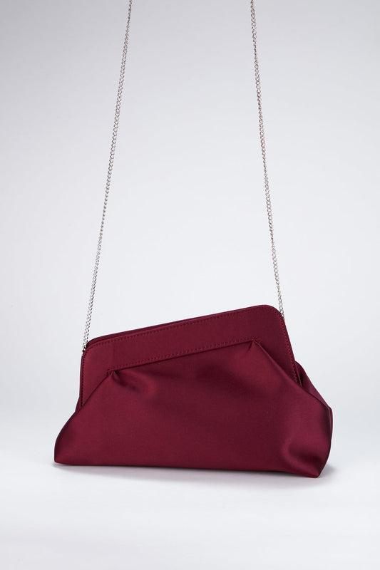 Asymmetrical Satin Clutch Bag - Burgundy