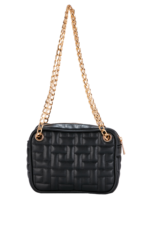Quilted Pattern Vegan Leather Camera Bag - Black