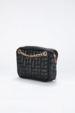 Quilted Pattern Vegan Leather Camera Bag - Black