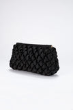 Quilted Satin Clutch Bag - Black