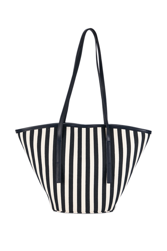 Striped Canvas Tote Bag - Black & White