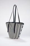Striped Canvas Tote Bag - Black & White