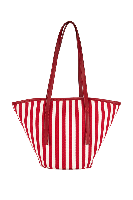 Striped Canvas Tote Bag - Red & White