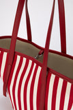 Striped Canvas Tote Bag - Red & White