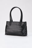 Braided Vegan Leather Tote Bag - Black