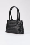 Braided Vegan Leather Tote Bag - Black