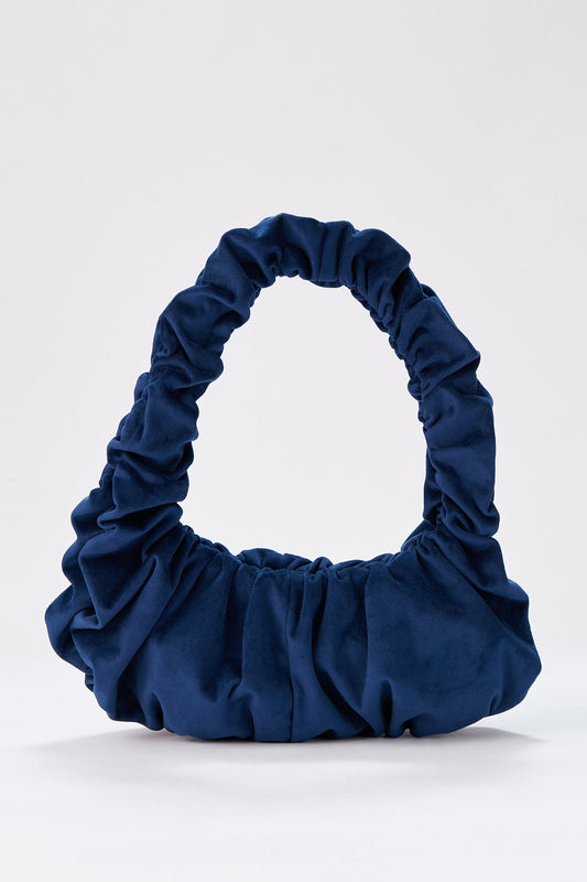 Velvet Croissant Hand Bag - Navy Blue