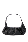 Pleated Vegan Leather Shoulder Bag - Black