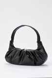 Pleated Vegan Leather Shoulder Bag - Black